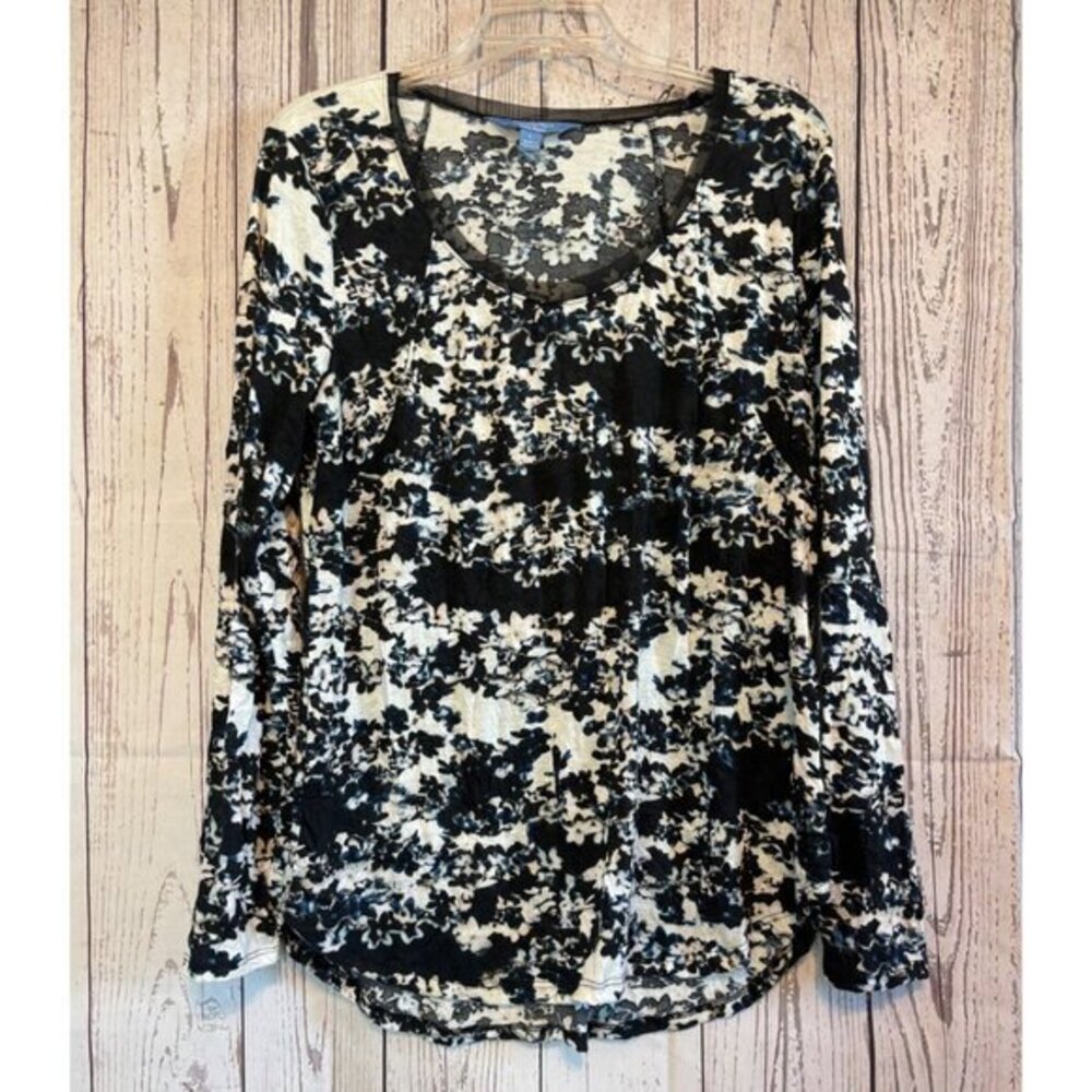 Simply Vera Vera Wang Black Print Tunic Top Blouse Longer Top Size Large